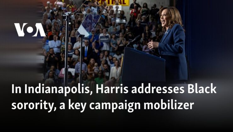 Indianapolis’te Harris, kampanyanın önemli bir harekete geçiricisi olan Siyahi kız öğrenci topluluğuna hitap ediyor