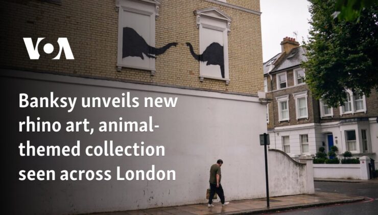 Banksy, Londra’nın dört bir yanında görülen yeni gergedan sanatını ve hayvan temalı koleksiyonunu tanıttı