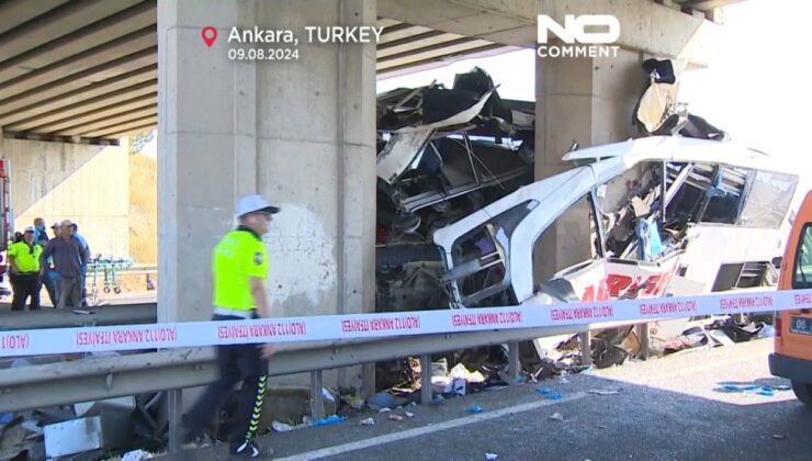 Video. Ankara Polatlı’da yolcu otobüsü köprü ayağına çarpıp ayrıldı