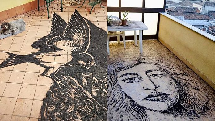 Bölge sakinleri, Etna Yanardağı’ndan çıkan küllerle sanat eseri yapıyor